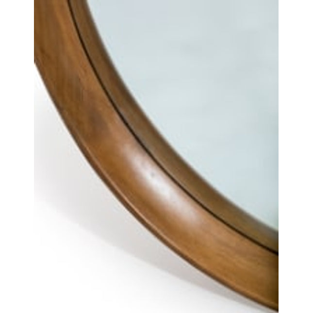 Large round oak wood framed wall mirror - 80cm x 80cm