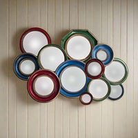 Set of 36 convex blue-red-green and gold framed wall mirrors