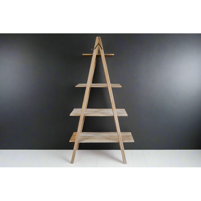 Tall "A" frame rustic wood 4 tier cascade display shelves