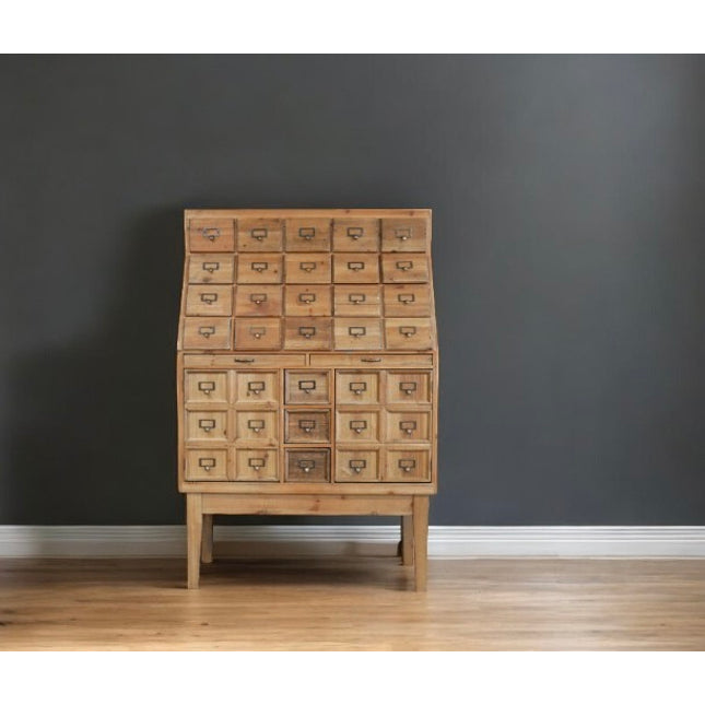 Apothecary rustic wood multi drawer storage cabinet