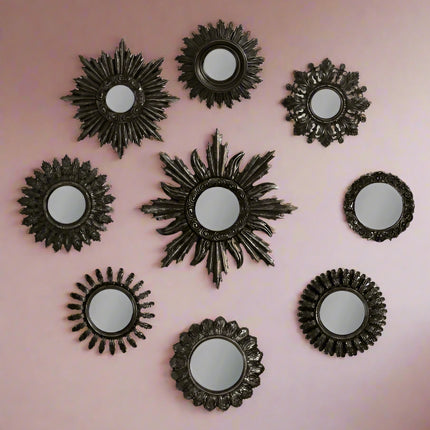 Set of 9 assorted framed antiqued black mirrors - back in stock mid June