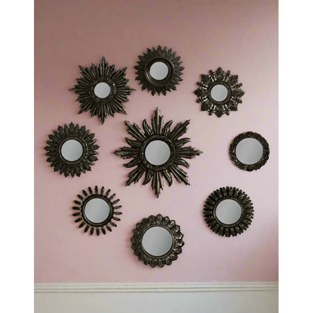 Set of 9 assorted framed antiqued black mirrors - back in stock mid June