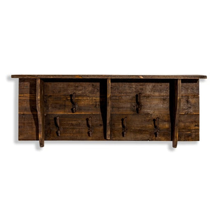 Rustic wood peg hook wall shelf