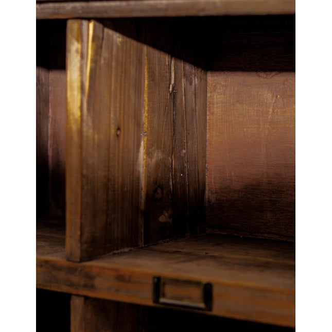 Freestanding rustic wood multi 16 compartment pigeon hole storage cabinet