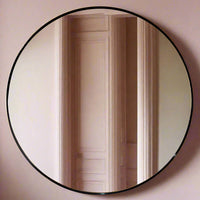 Extra large black metal framed round wall mirror - 100cm x 100cm