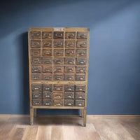 Large multi drawer wood apothecary storage cabinet