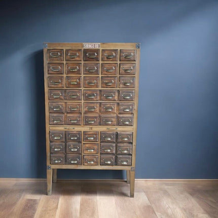 Large multi drawer wood apothecary storage cabinet