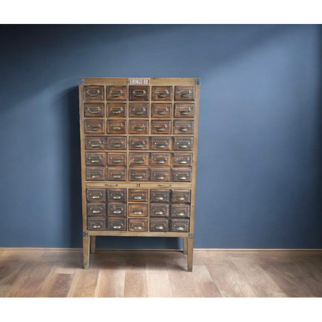 Large multi drawer wood apothecary storage cabinet