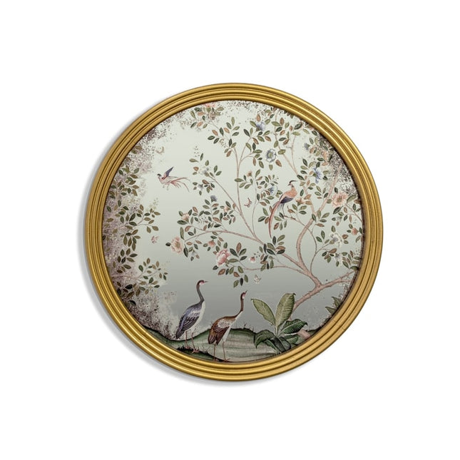 Gold round chinoiserie floral wall mirror - Elderflower Lane