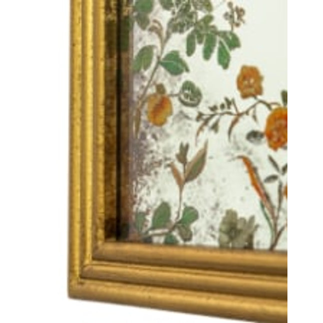 Gold overmantle mirror with  vintage botanical painted glass and ornate gold frame - Elderflower Lane