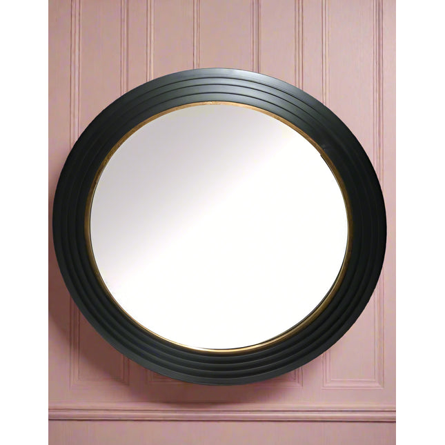Large round black and muted gold wall mirror H:92cm W:92cm