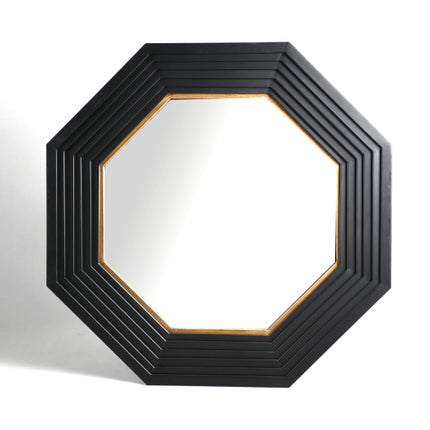 Large octagonal black and muted gold wall mirror H:99cm W:99cm