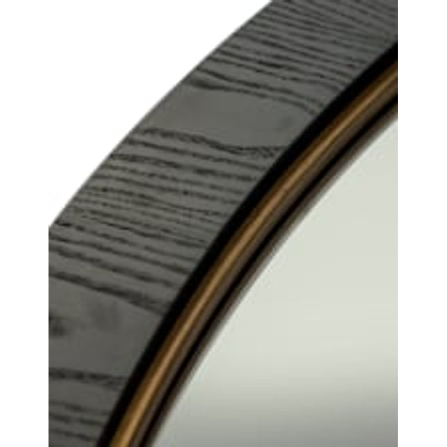 Giant round black & muted gold wall mirror - 153cm