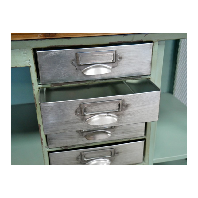 Green metal & wood storage tv media stand