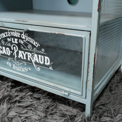 Small stylish green metal & wood tv storage stand