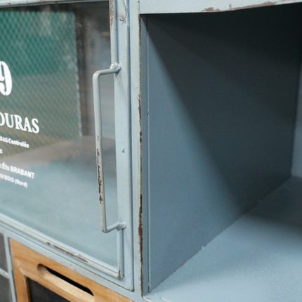 Small stylish green metal & wood tv storage stand