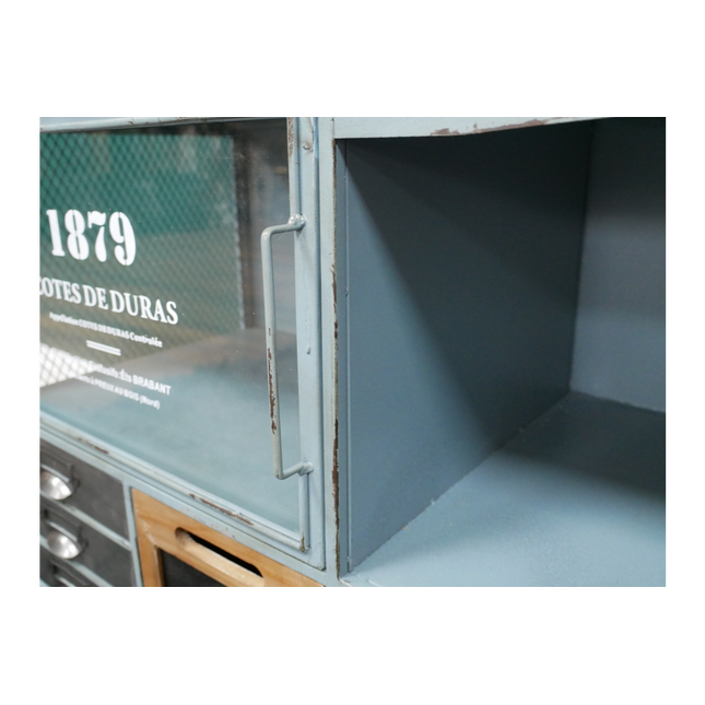 Small stylish green metal & wood tv storage stand
