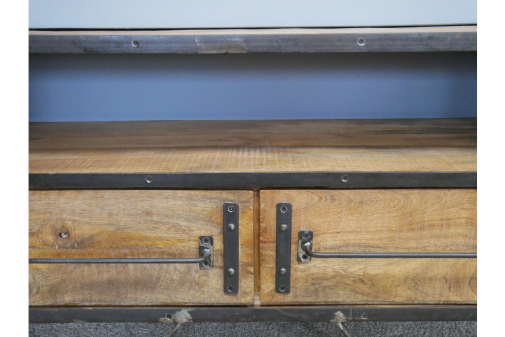 Iron framed rustic wood Tv storage cabinet