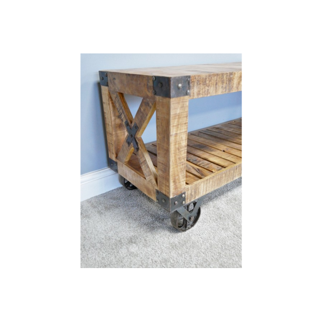 Rustic wood tv stand on wheels