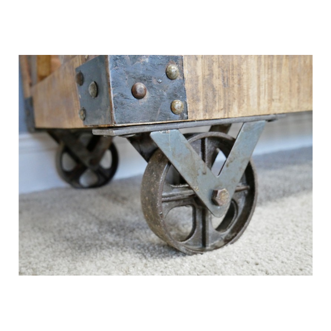 Rustic wood tv stand on wheels