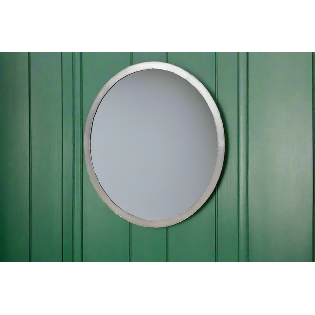 Extra large round silver hammered metal wall mirror - 100cm x 100cm