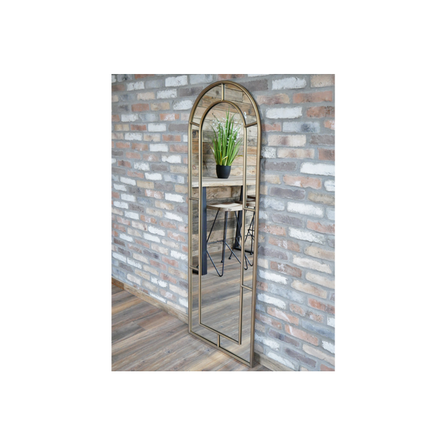 Tall slim muted gold arched wall or floor mirror H:180cm W:63cm