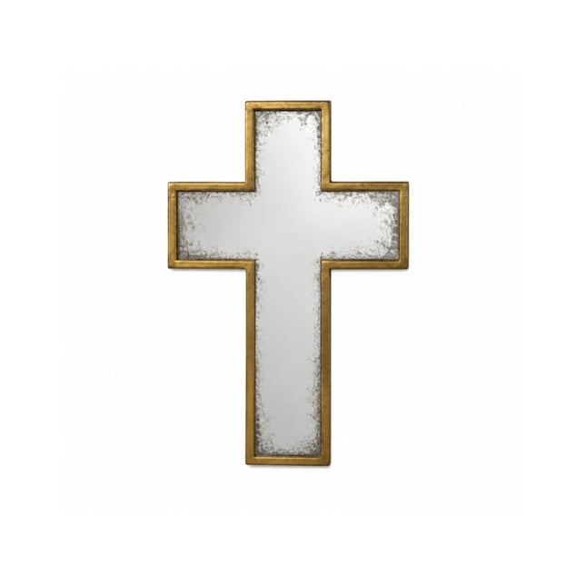 Gold antiqued cross wall mirror - H46cm - Elderflower Lane