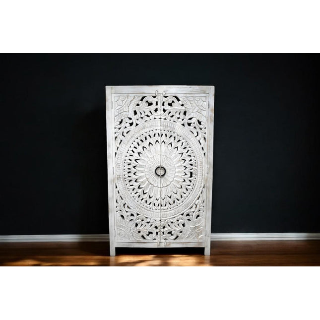 6ft tall ornate hand carved wood white armoire storage cupboard