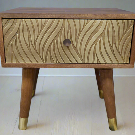 Pair of 1 drawer wood & brass bedside cabinets