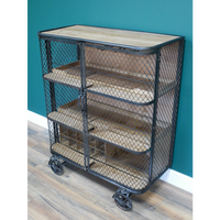 Industrial metal mesh drinks display cabinet on wheels