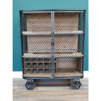 Industrial metal mesh drinks display cabinet on wheels