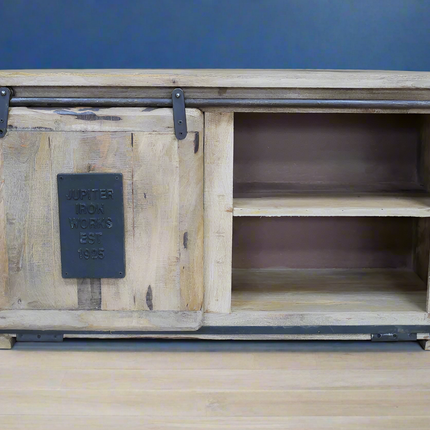 Small iron & wood tv storage cabinet