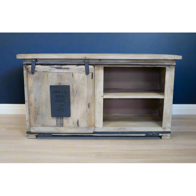 Small iron & wood tv storage cabinet
