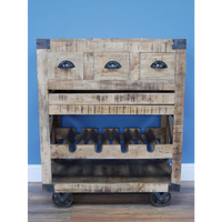 Rustic wood wine drinks cabinet on wheels