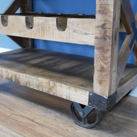 Rustic wood wine drinks cabinet on wheels