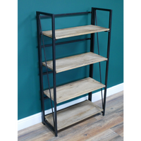 Tall iron & wood floor shelving cabinet