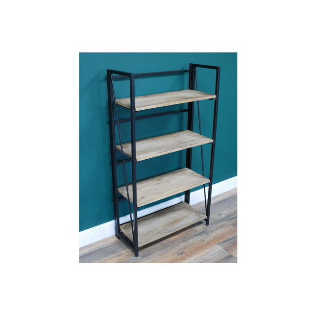 Tall iron & wood floor shelving cabinet
