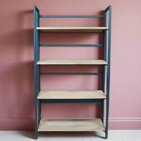 Tall iron & wood floor shelving cabinet