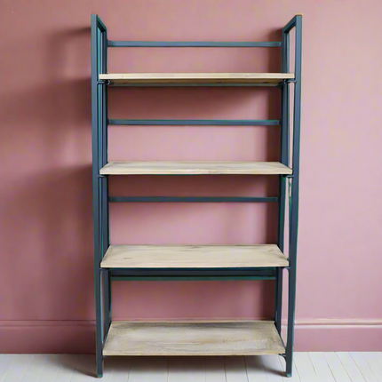 Tall iron & wood floor shelving cabinet