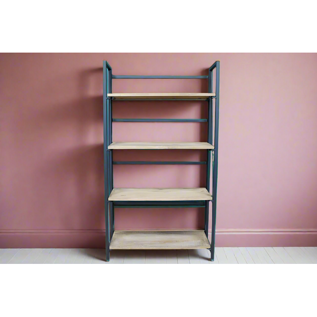 Tall iron & wood floor shelving cabinet