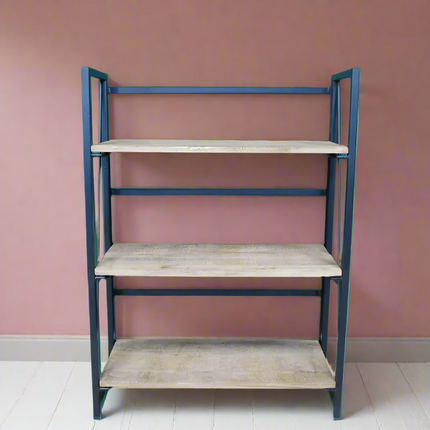 Black iron & wood floor shelving cabinet