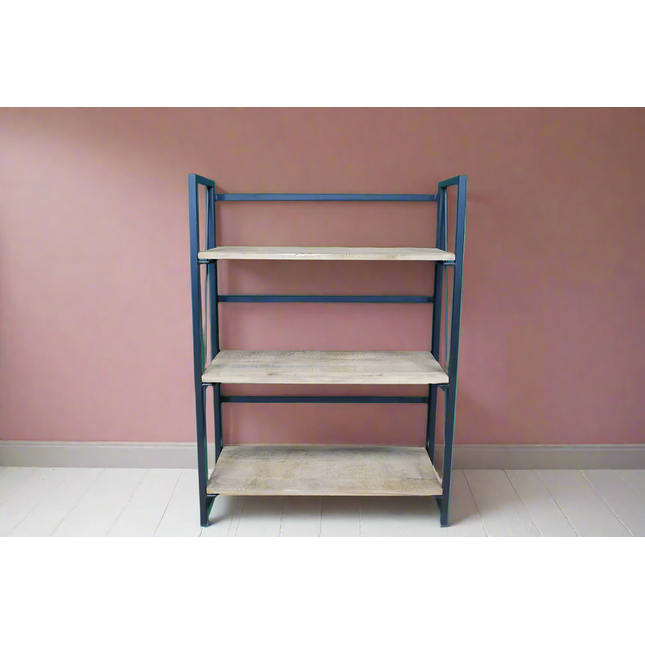 Black iron & wood floor shelving cabinet