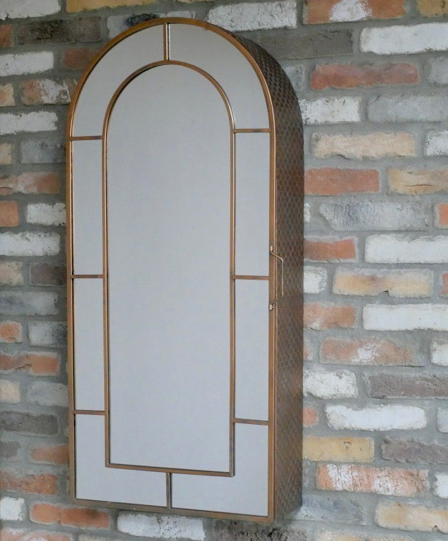 Tall mirrored arched copper wall storage cabinet - bathroom cabinet