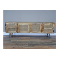 Rustic wood & rattan wide Tv storage cabinet