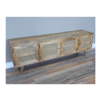 Rustic wood & rattan wide Tv storage cabinet