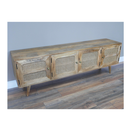 Rustic wood & rattan wide Tv storage cabinet