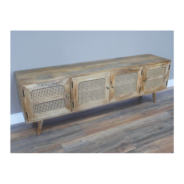Rustic wood & rattan wide Tv storage cabinet