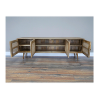 Rustic wood & rattan wide Tv storage cabinet