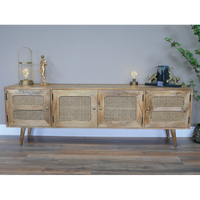 Rustic wood & rattan wide Tv storage cabinet