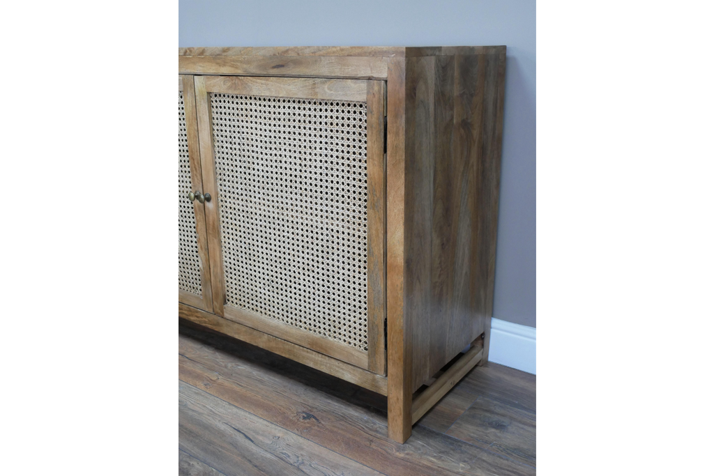 Rustic acacia wood & rattan sideboard - storage cabinet - Medium size.